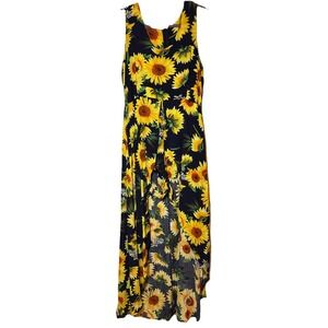 KorMei Romper Maxi Dress Women Navy Sunflower NWT Boho High-Low Floral Large